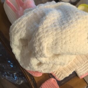 Cozy White Knit Baby Blanket. 58 x 40